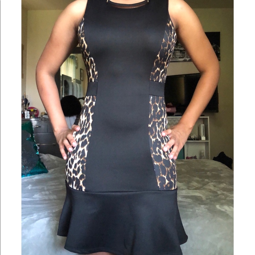 Black Cocktail Dress with Cheetah Print